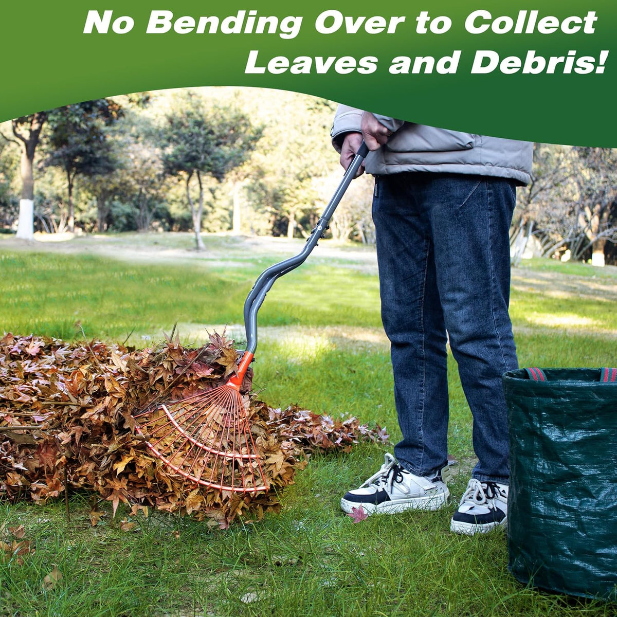 Walensee Leaf Grabber Rake with Long Steel Handle, Heavy Duty Leaf Picker Upper & Garden Claw, Multi-Use Leaves Scoop and Hands Rake for Lawn & Yard Shrub Cleanup