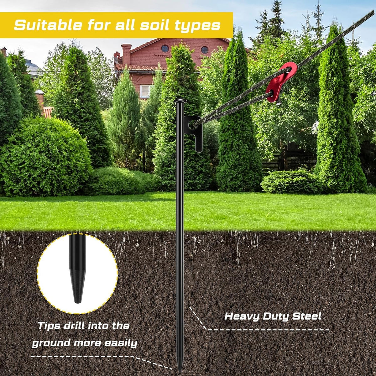 Suzile 60 Pcs Tree Stake Kit, Heavy Duty Tree Staking and Supports for Leaning Trees Include 11. 8'' Steel Stakes 15. 8'' Support Straps 13. 12 ft Ropes for Anchoring Hurricane Protection (Army Green)
