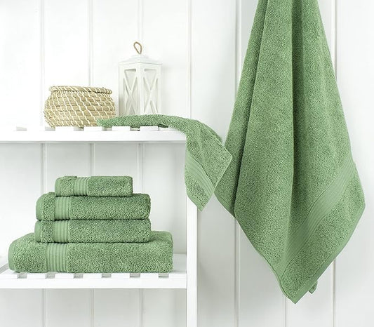 Cotton Paradise 6 Piece Towel Set 100% Cotton Soft Absorbent Turkish Towels for Bathroom 2 Bath Towels 2 Hand Towels 2 Washcloths Sage Green Towel Set