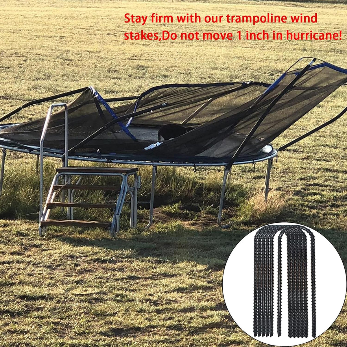 12-Inch Trampoline Wind Stakes, Extra Heavy Duty U Shaped Coated Rebar Stakes Safety Ground Anchors for Huge Garden Decoration (12)