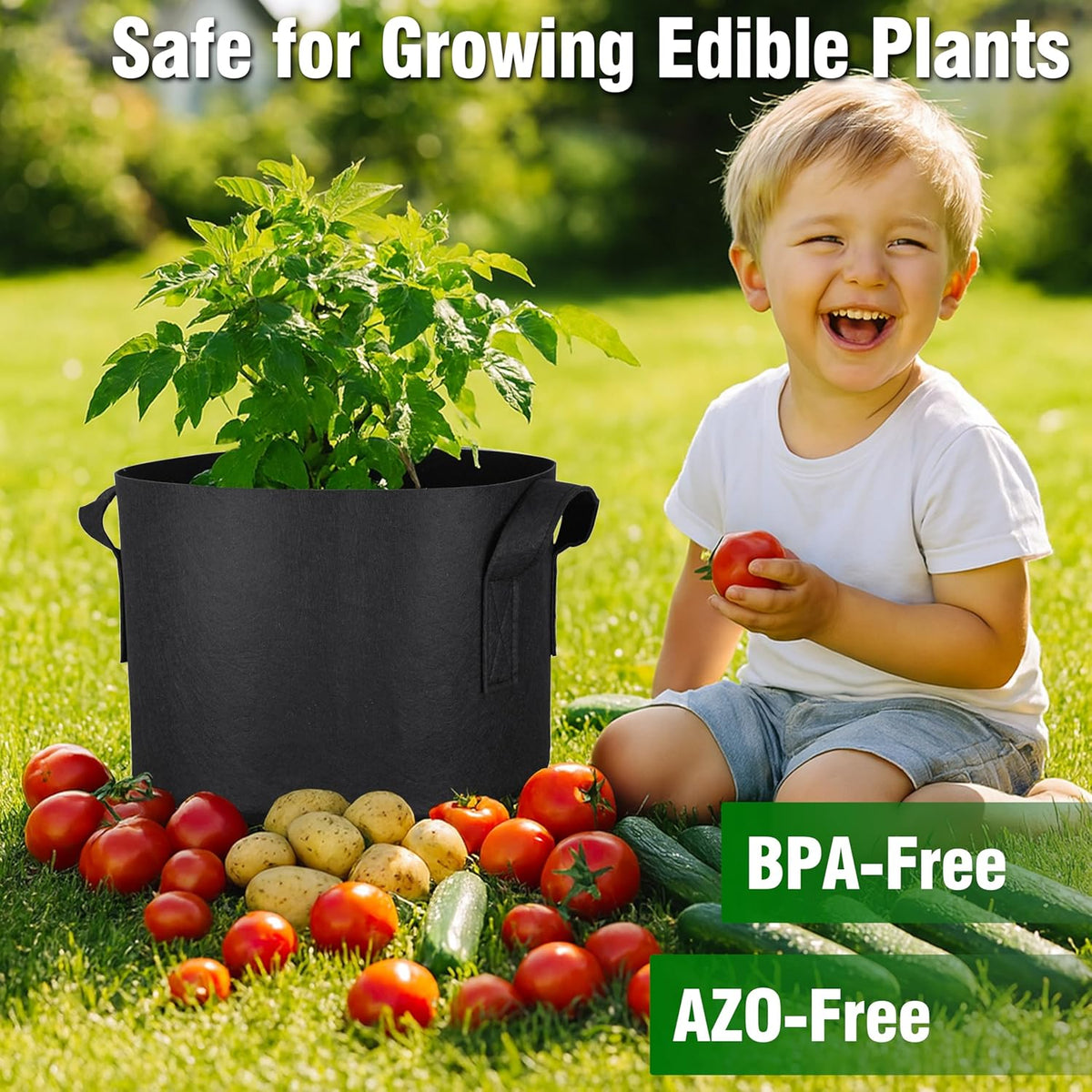 PHYEX 12-Pack 2 Gallon Grow Bags, Heavy Duty Fabric Pots with Handles, Reusable Plant Bags for Vegetable, Herbs & Flowers, BPA-Free, Breathable, Durable