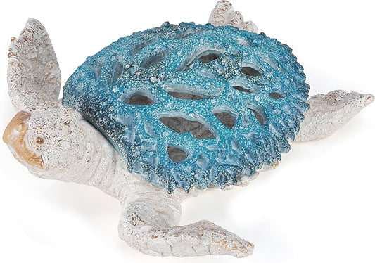 VVGIFTS Ocean Decor Sea Turtle Coral Reef Home Office Decor Sculpture Beach Coastal Tabletop Shelf Collection (Blue)