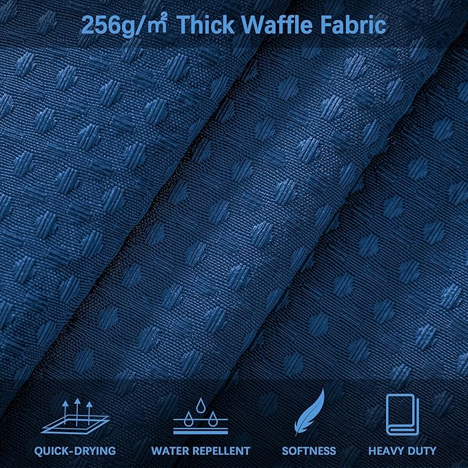 Classic Blue Fabric Shower Curtain for Bathroom Stall, 60 inche Waffle Weave Machine Washable Waterproof 256GSM Heavy Duty Weighted Bath Curtain Set with 10 Metal Hooks, 60Wx72H