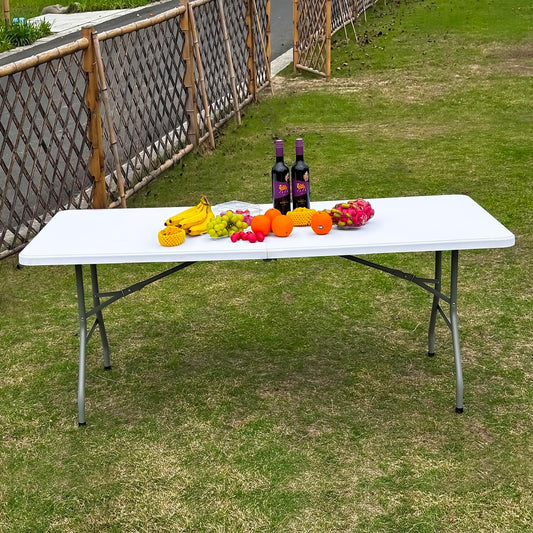 2 PCS 70.8" W X 29" D X 29" H - 6 ft White Folding Table White Portable Heavy Duty Plastic Fold-in-Half Utility Foldable Table for Camp,Picnic & Party