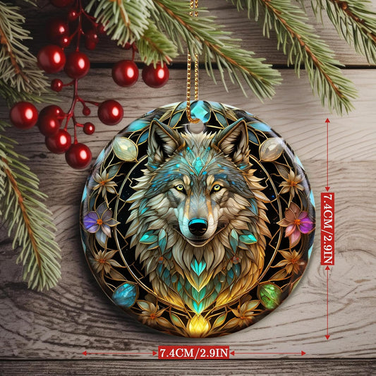 Colorful Ceramic Wolf Christmas Ornament, Wolf Ornaments for Christmas Tree, Holiday Decorations, Christmas Decor, Wolf Lovers, Wolf Gifts, Christmas Ornament Gift Ideas