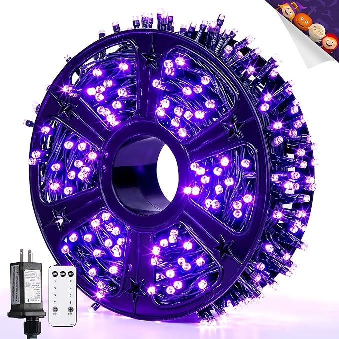 JMEXSUSS 400 LED Purple Halloween Lights Outdoor: 132ft Purple Lights Plug in with Remote - Indoor String Light for Halloween Christmas Decorations