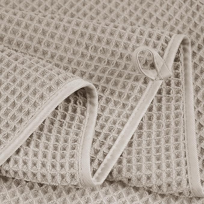 POLYTE Microfiber Quick Dry Lint Free Bath Sheet, 70 x 35 in, Set of 2 (Beige, Waffle Weave)