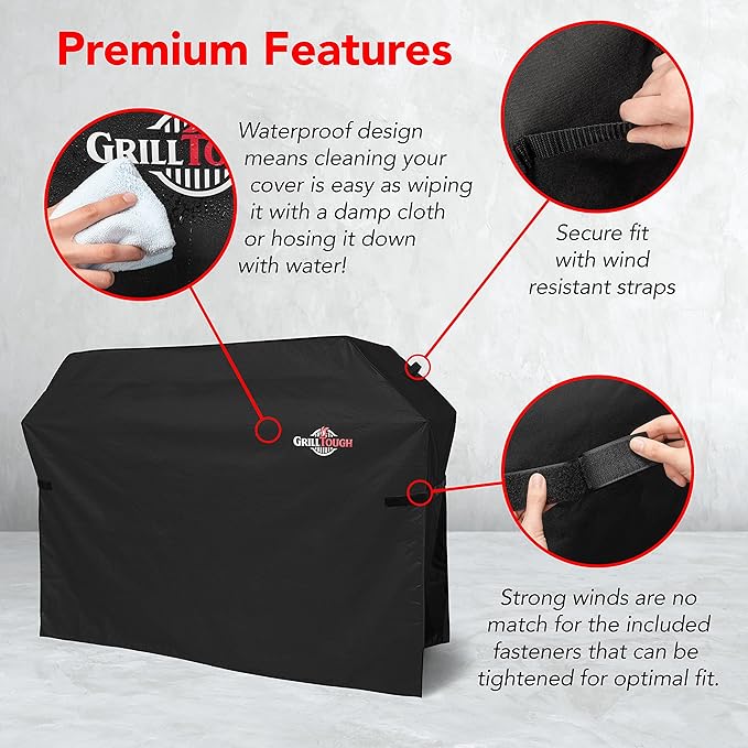 Heavy Duty BBQ Grill Cover for Outdoor Grill, 58 Inch – Waterproof, Weather Resistant, UV & Fade Resistant with Adjustable Straps – Gas Grill Cover for Weber, Genesis, Charbroil, etc. Black