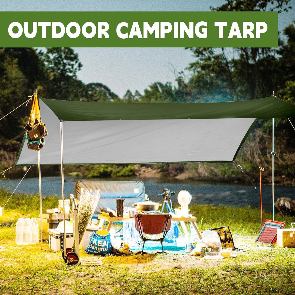 Green/Silver Heavy Duty Waterproof Tarp 12x12FT, 12mil Thick,Multifunctional tarp Whit Tear&Fade Resistant,UV Resistant,with Grommets and Reinforced Edges.