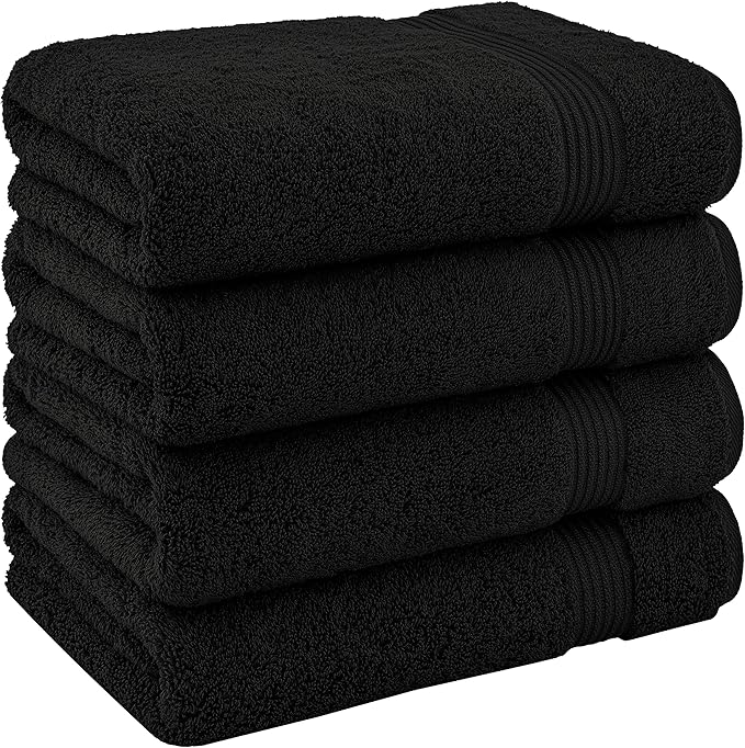 Cotton Paradise 4 Piece Turkish Bath Towels for Bathroom, 100% Cotton Extra Large Soft Plush Towels Bathroom Set, Black