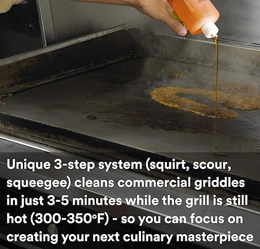 3M H-701-32OZ Scotch-Brite Griddle Cleaning, Quick Clean Liquid 701, 4 Quarts, Heavy Duty, Cleans in 3-5 Minutes, For Baked On Food and Cooking Oils, Use on Hot or Cool Griddle