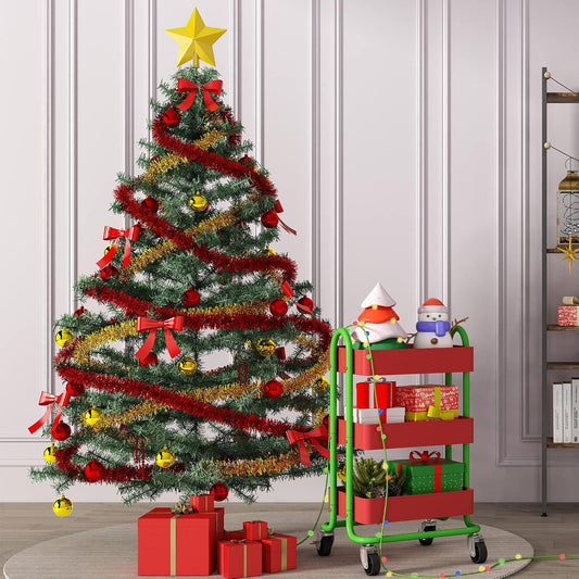 Metal Rolling Cart,3-Tier Metal Rolling Cart with Wheels,3 Tier Utility Cart with Wheels for Office,Home,Kitchen,Garden(13.4"x18.1"x31") Red+Green