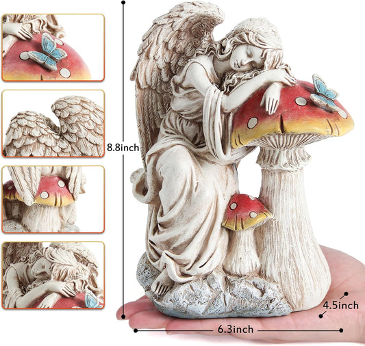 Outdoor Angel on Mushrooms Statue for Garden Decor, Sleep Angel Garden Statues Religious Decorations for Patio Yard Porch Lawn, Angels Garden Sculptures, Home Angel Figurines, Memorial Gifts