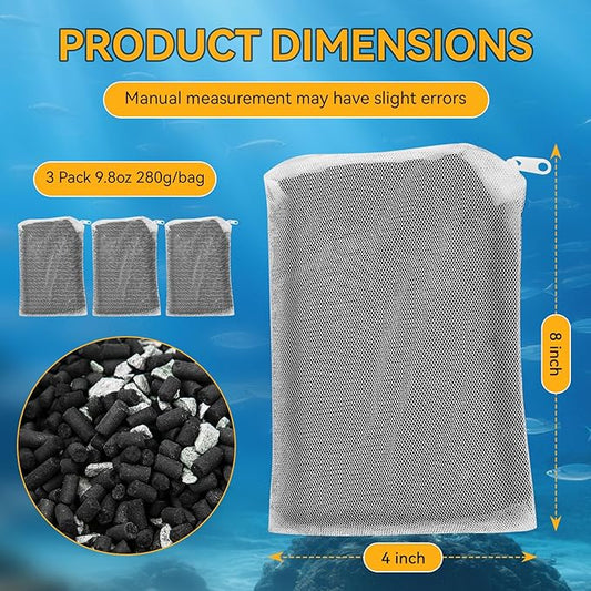 3 Pack 8 Oz Pro-C Mixed Aquarium Canister Filter Media Bag (Activated Carbon + Zeolite) for Penn-Plax Cascade Filter Parts, Also fits Eheim ECCO, Eheim Pro/Pro II, AquaClear 500 and FilStar Canisters