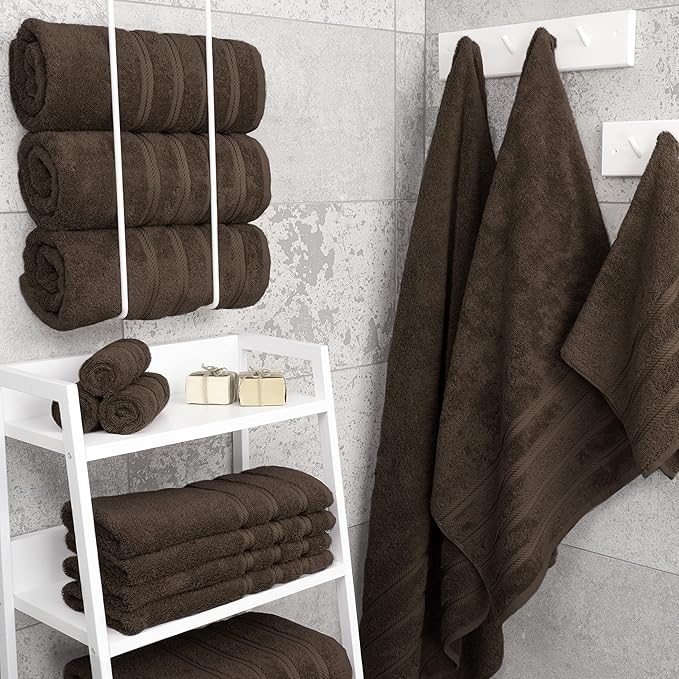 American Soft Linen Luxury 4 Piece Bath Towel Set, 600 GSM 100% Cotton Turkish Bath Towels for Bathroom, 27x54 in Extra Large Bathroom Shower Towels, Brown