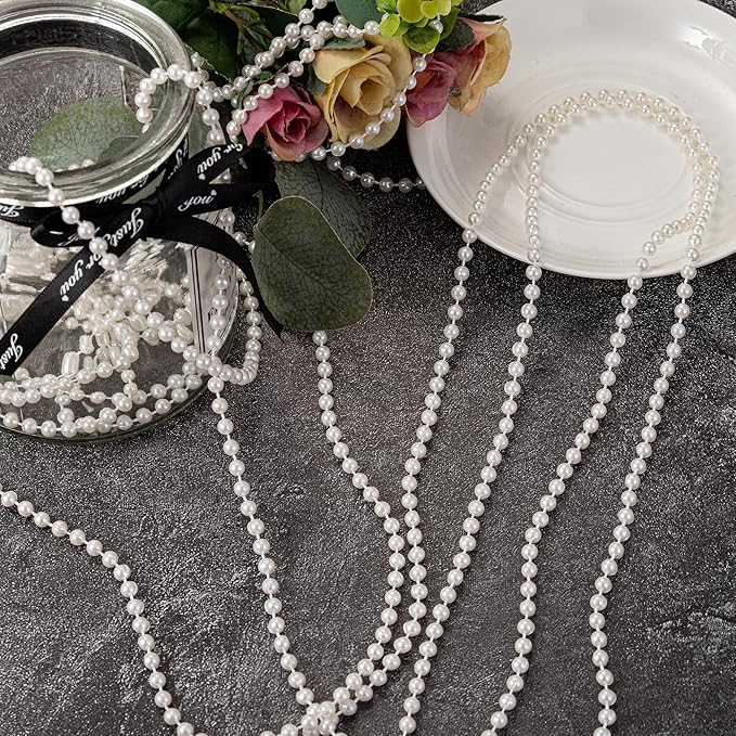 5mm Crafts Faux Pearl Beads Garland Pearl Bead Roll Strand of Pearls to Decorate Floral Centerpieces Wedding Party Favor Christmas Tree(99 Feet Silver)