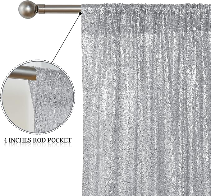 Sugargirl Silver Sequin Backdrop Curtain 2FTx8FT Glitter Background Drapes Sparkle Photography Backdrop for Party Wedding Birthday Wall Decor(2 Panels,Silver