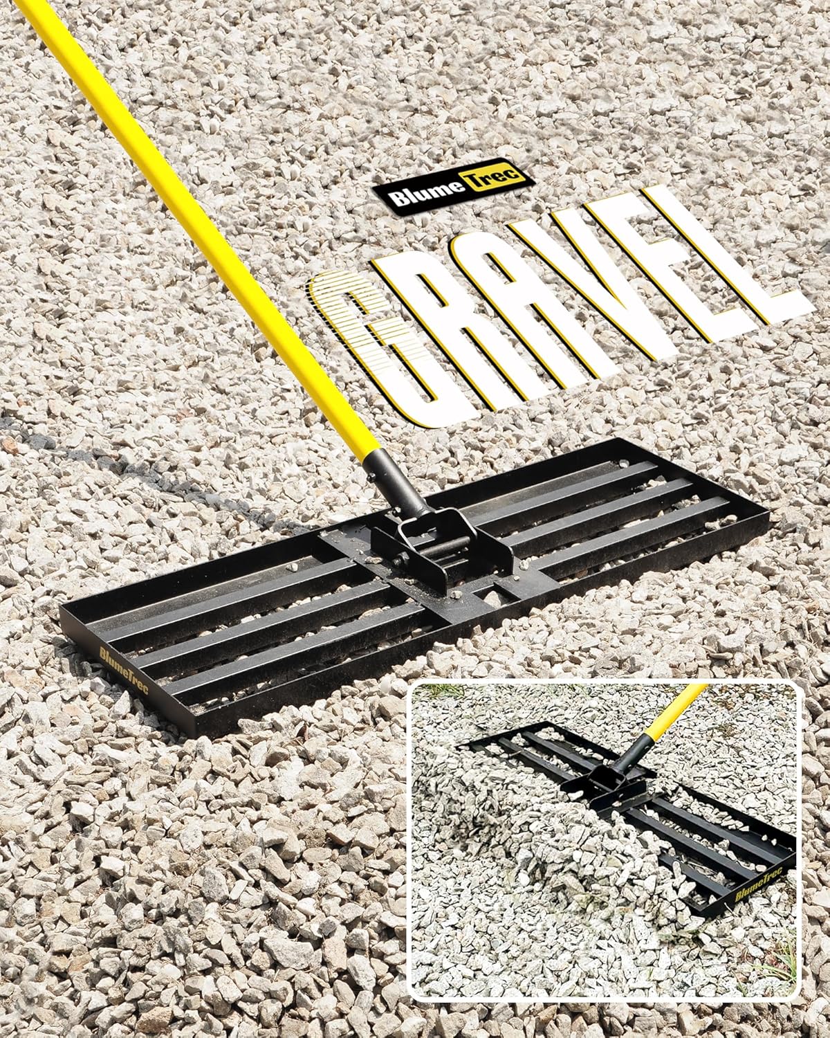 Lawn Leveling Rake, 45"x10" Heavy Duty Sand Leveling Tool with 7FT Long Handle, Steel Golf Rake for Soil, Compost, Gravel, Lawn Leveler for Yard, Garden, Golf Course, Landscaping Level Tool