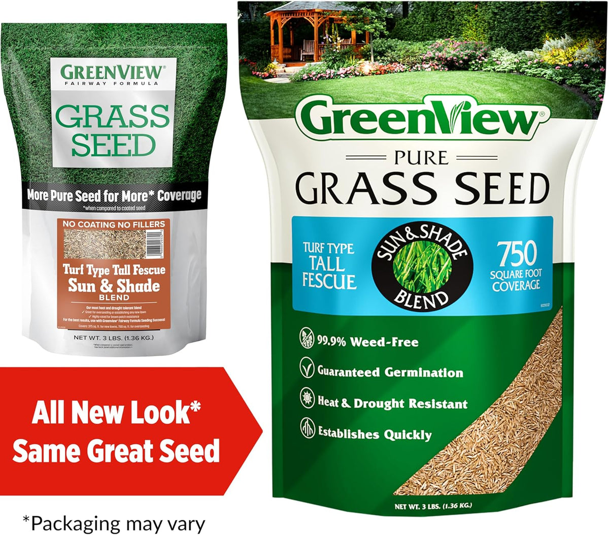 GreenView Pure Grass Seed Turf Type Tall Fescue Sun & Shade Blend, 3 lb. Bag – Covers up to 750 sq. ft.