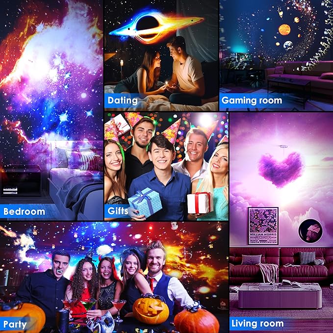 Galaxy Projector for Bedroom Pro Version, HD 12 in 1 Film Discs Star Projector Galaxy Light, Planetarium Projector with Timer, White Noise, 360 ° Rotation, Bluetooth, Remote Control