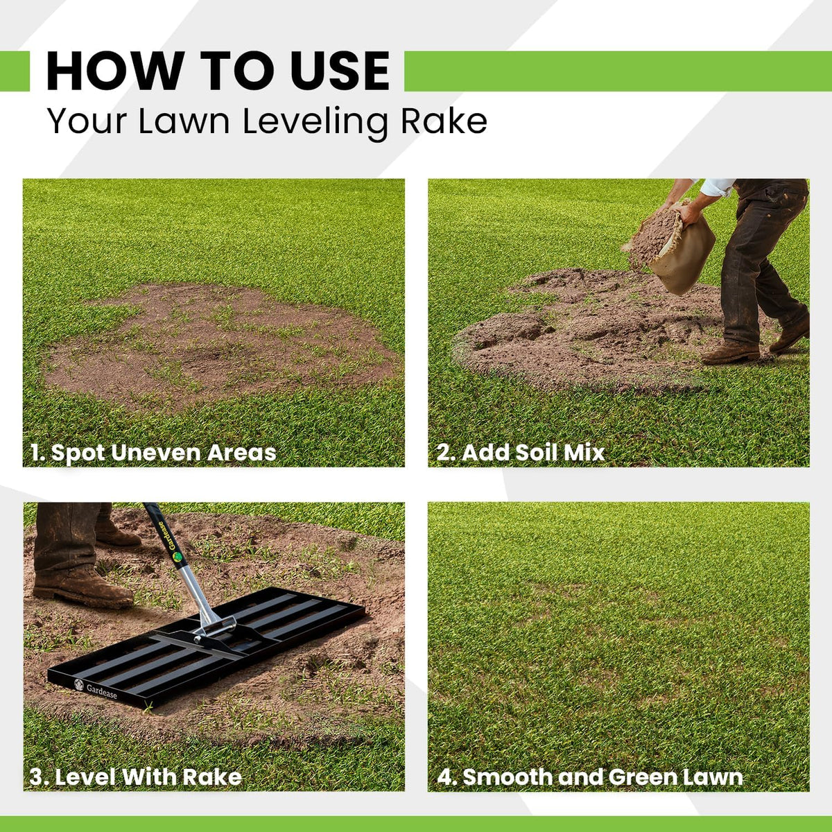 Gardease Lawn Leveling Rake 48" x 10" - Heavy Duty Professional Grade Reinforced Steel Landscape Tool for Soil, Sand & Garden - Superior Strength and Durability