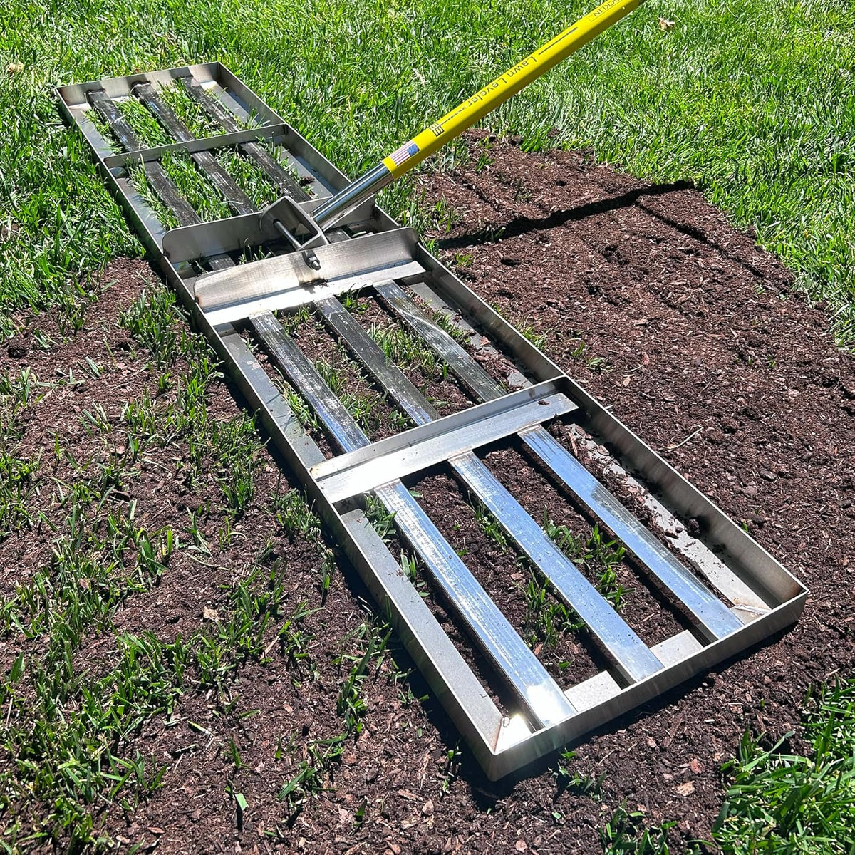 Rocklin™ Lawn Leveling Rake | Levelawn Tool | Level Soil or Dirt Ground Surfaces Easily | 48” x 10” Ground Plate | 78” Extra Long Handle | Stainless Steel
