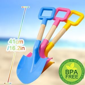 Kids Sand Shovels 16" Long Kids Beach Spade Durable Wood Handle ABS Plastic Spade Garden Tool Set for Kids Adults Garden Sand Snow Backyard Summer Beach Shoolbackyard Sandbox 3- Pink Blue Yellow