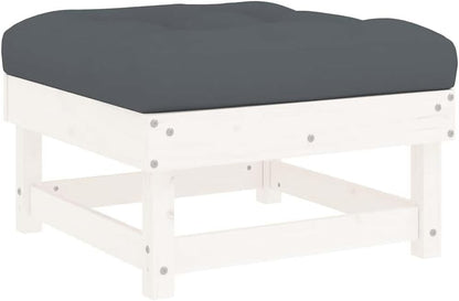 Outdoor Garden Footstool with Cushion, 24 x 24 Inch Square Pine Wood Patio Ottoman, Rustic Weather-Resistant Ottoman for Backyard, Deck, and Balcony, White