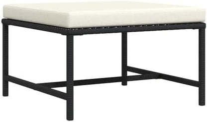 Outdoor Sectional Footrest with Cushion, Black Poly Rattan Footrest for Garden Lounge Set, Weather-Resistant PE Rattan and Powder-Coated Steel Frame, Use as Ottoman or Coffee Table