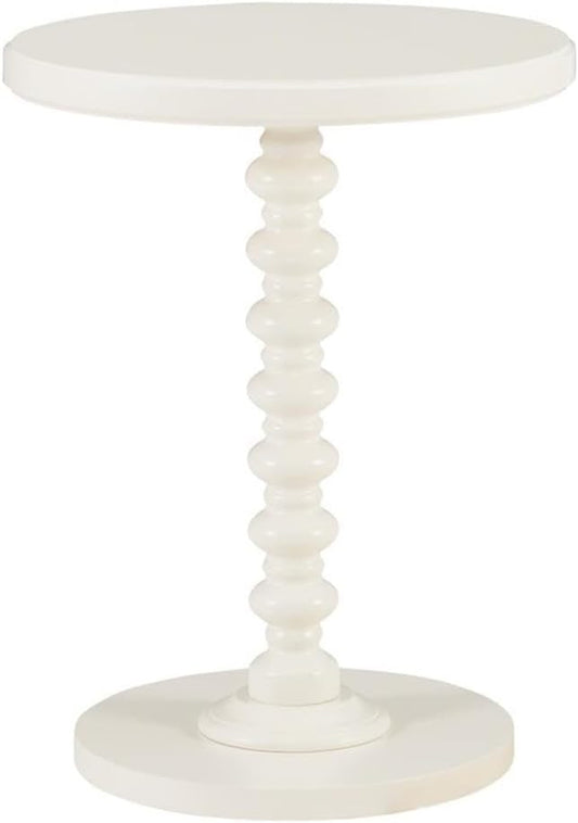 Pemberly Row Contemporary Wood Spindle Side Table, Off White Finish, 17" Round Top, Solid Rubberwood Construction, Turned Pedestal Base, Accent Table for Living Room, Entryway, or Bedroom Use