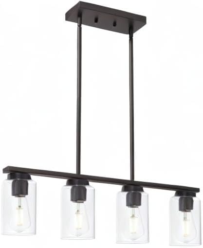 Farmhouse Dining Room Chandelier 4-Lights Kitchen Island Light, Clear Glass Pendant Lighting Fixtures in Oil Rubbed Bronze