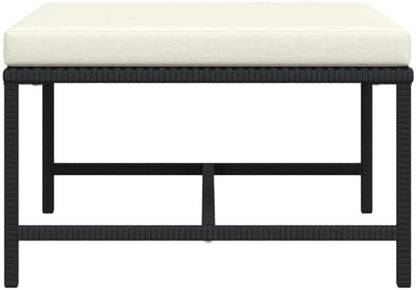 Outdoor Sectional Footrest with Cushion, Black Poly Rattan Footrest for Garden Lounge Set, Weather-Resistant PE Rattan and Powder-Coated Steel Frame, Use as Ottoman or Coffee Table