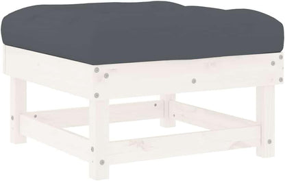 Outdoor Garden Footstool with Cushion, 24 x 24 Inch Square Pine Wood Patio Ottoman, Rustic Weather-Resistant Ottoman for Backyard, Deck, and Balcony, White