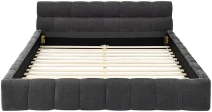 Upholstered Platform Bed Frame, Low Profile Chenille Bed with Headboard, Modern Solid Frame, No Box Spring Needed, Easy Assembly (Dark Grey, Queen (U.S. Standard))