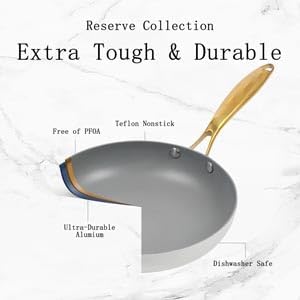 AUDANNE Nonstick Pots and Pans Set 9 Pieces, Non Stick Kitchen Cookware, Cooking Skillets Include Frying Pan with Lid, Saucepan, Casserole, Spoon, Turner Spatula, PFOA Free for Induction, White & Gold