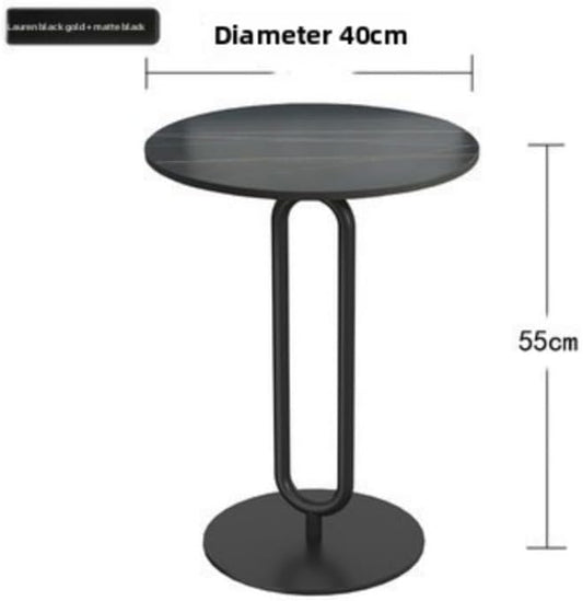 Elegant Round Side Table with Slate Top and Carbon Steel Base - Perfect for Living Rooms, Balconies, and Bedrooms (Diameter 40CM [Black Gold + Black Rack])