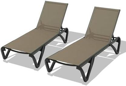 Domi Pool Lounge Chairs Set of 2, Aluminum Patio Chaise Lounge with Wheels, 5 Position Adjustable, All Weather Outdoor Lounge Chairs for Beach, Yard, Balcony, Poolside, Khaki