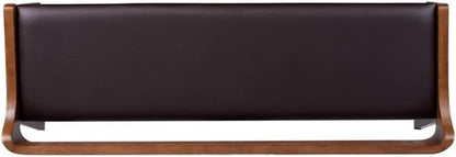 BOWERY HILL Modern Dining Bench, Rubberwood Frame, Chestnut Wire-Brush Finish, Brown Faux Leather Upholstery, 60" Wide, Seats 2, High-Density Foam Cushion, Kitchen or Dining Room Seating