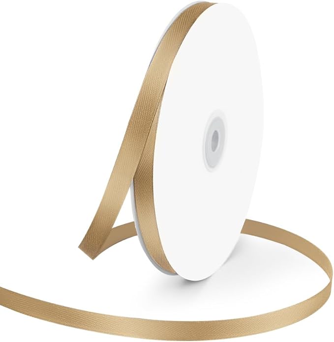 3/8" Wide x 100 Yards Single Face Polyester Satin Ribbon, Satin Ribbon for Crafts, Gift, Hair Bows, Wedding Party Decoration, Bow Making & Other Projects (Champagne Gold)