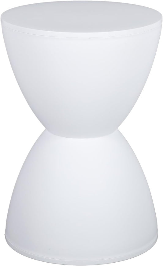 Hourglass Shaped Stool, Modern Round End Table Indoor/Outdoor Stool or End Table for Patio, Balcony, Poolside, Entryway, or Living Room 43x30cm (White)