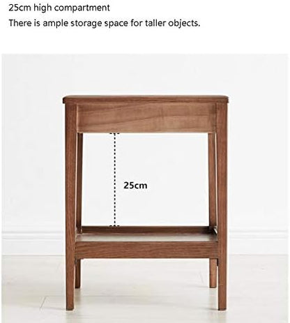 Telephone Table, Side Table with Drawer,Solid Wood Nightstand,Sofa Telephone Tables,Small Living Room Coffee Table,Double-Layer Storage,Walnut Color(