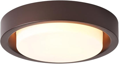 16 Inch Flush Mount Ceiling Light,3-Lights Oil Rubbed Bronze Finish with Frosted Glass Shade,Round Ceiling Light Fixture for Bedroom Livingroom Kitchen