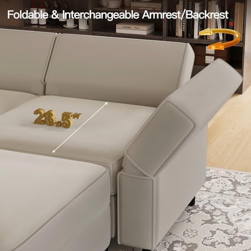 Belffin Modular Sectional Sofa with Ottomans Velvet Reversible Chaise Sleeper Bed Storage Seat Grey…, MD-S-1