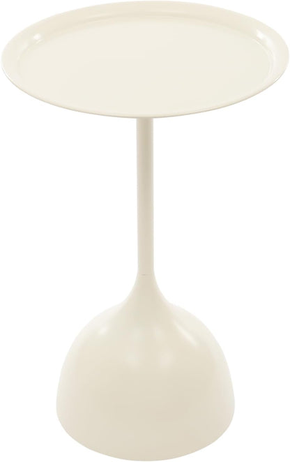 Small End Table, 15.75" Round Bedside Table with Industrial Iron Frame, Space-Saving Accent Table for Living Room & Bedroom, Fluted Circle Decorative Drink Martini Tables (Cream White)