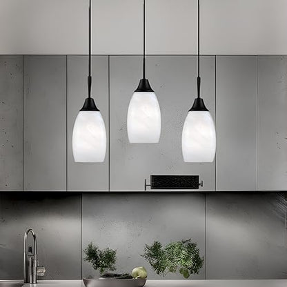 Mini Glass Pendant Light,4.72" Black White Hanging Lights 3-Pack Handblown White Oval Art Glass Hanging Pendant Light for Kitchen Island,Dining Room,Living,Foyer,Hallway, Entry