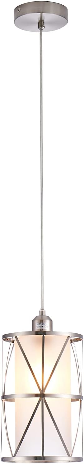 Modern Brushed Nickel Pendant Light with Frosted Glass, Transitional Metal Pendant Lighting Fixture for Kitchen Island Sink Dining Room Bar, Led Bulb Included