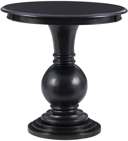 Pemberly Row Set of 2 Round Wood Accent Tables with Pedestal Base in Jet Black