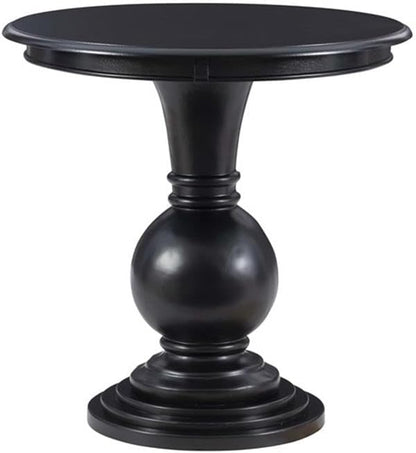 Pemberly Row Set of 2 Round Wood Accent Tables with Pedestal Base in Jet Black
