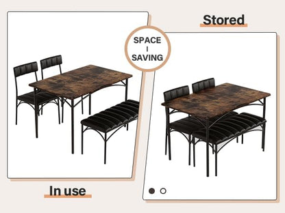 4 EVER WINNER Dining Table Set for 4, Kitchen Table with Upholstered Bench and 2 Chairs, Dining Room Set for Small Space, Apartment, Kitchen, Rustic Brown