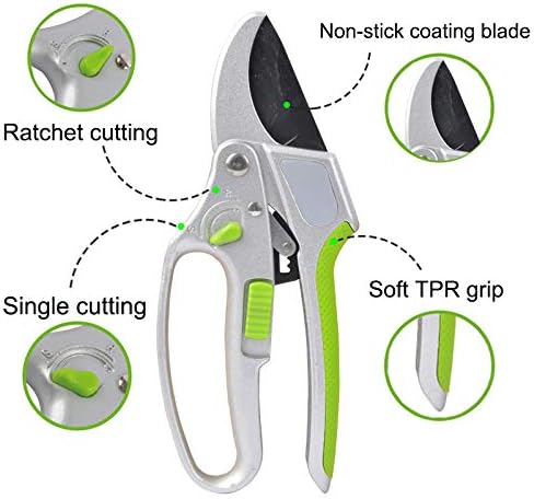 GARDEN GURU 2 in 1 Ratchet Pruning Shears Clippers – 4X Cutting Power – Ratcheting Garden Anvil Pruners Scissors - Ergonomic Grip - Makes Tough Cuts Easy - Great for Seniors & Arthritic Hands